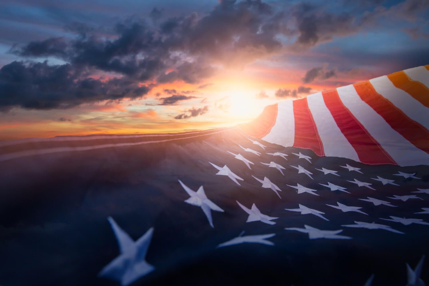 American flag at sunset