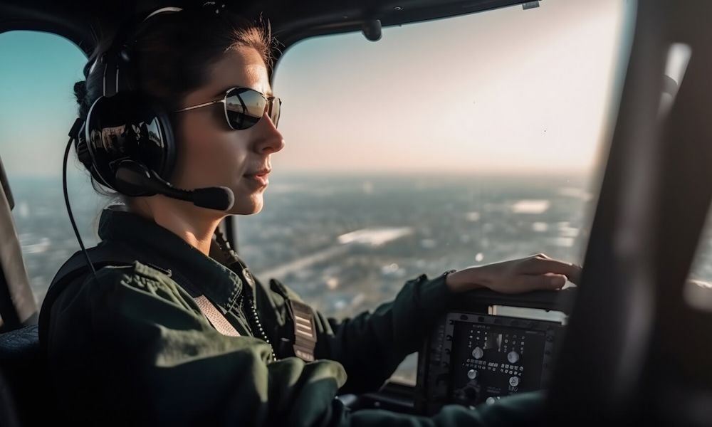 woman flying military helicopter